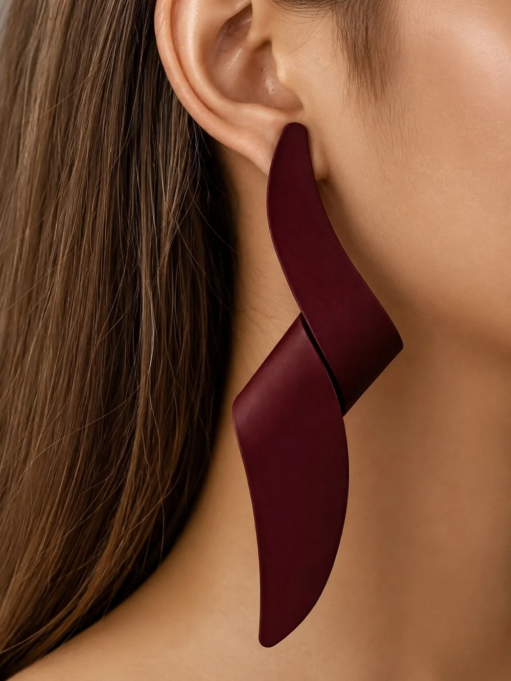 Women's Maroon Sculptural Drop Earrings